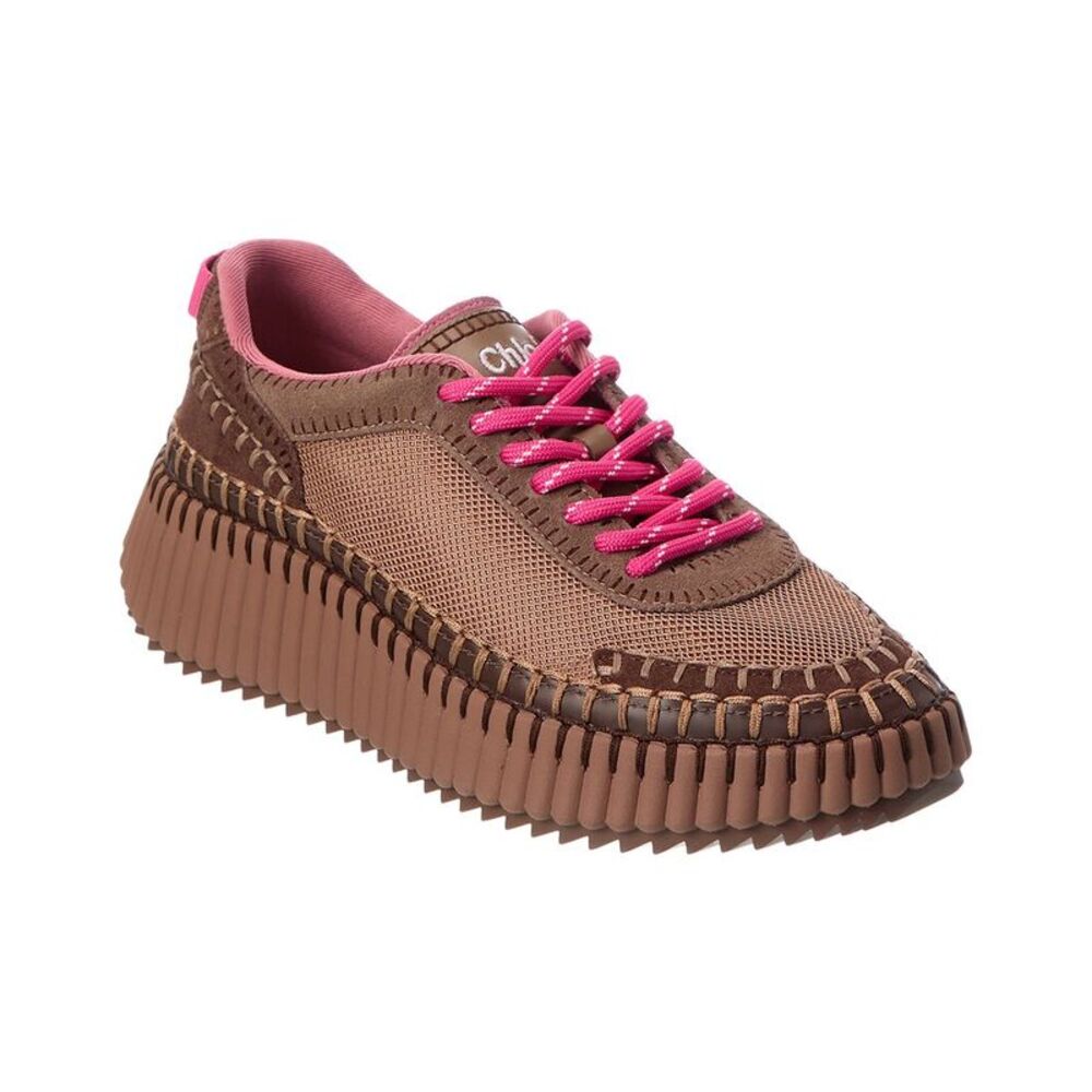 Chloé Nama Suede & Mesh Sneaker, Brown